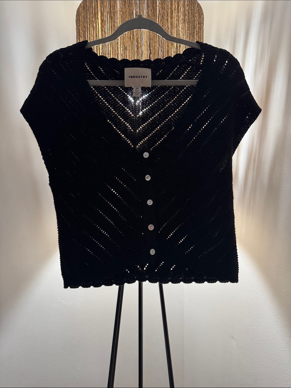 Industry Black Short-Sleeve Button-Front Cotton Knit Top